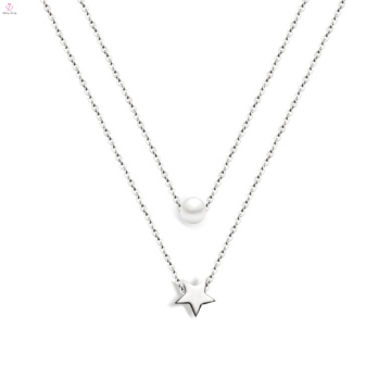 Collar colgante Pentagram Plata Estrella Perla Joyas Mujer